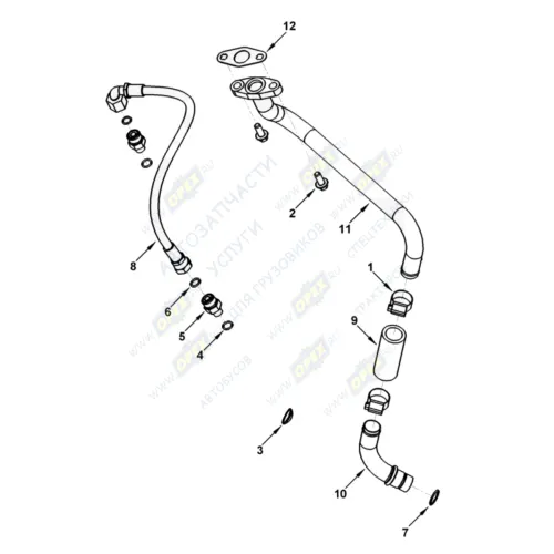 0773 Трубка (сталь) ф10 L=410 Г=М17+К21/Г=М17+К21; 1 фитинг 90 град.,в оплетке, турбины подающая Cummins ISBe185 HAFFEN1