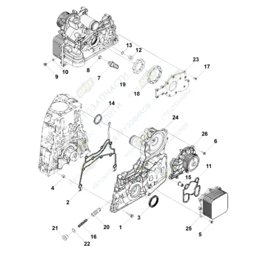 0284 Крышка двигателя передняя Газель (дв.Cummins ISF 2.8 Евро-4) в сборе с масл.насосом,насосом вод.,маслоохладителем HAFFEN3