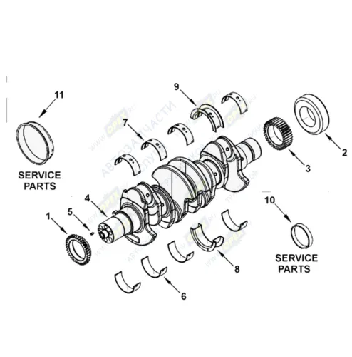 0011 Вал коленчатый; Cummins 4ISBe, 4ISDe (КамАЗ, ЛиАЗ, МАЗ, НефАЗ, ПАЗ) HAFFEN5