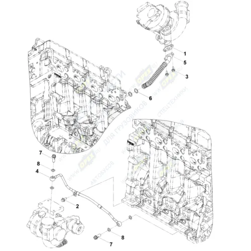 0247 Трубка (сталь) ф15; L=210 ромбич.фланец/под шланг ф16, гофра, сливная турбокомпрессора (дв.Cummins 2.8) HAFFEN2