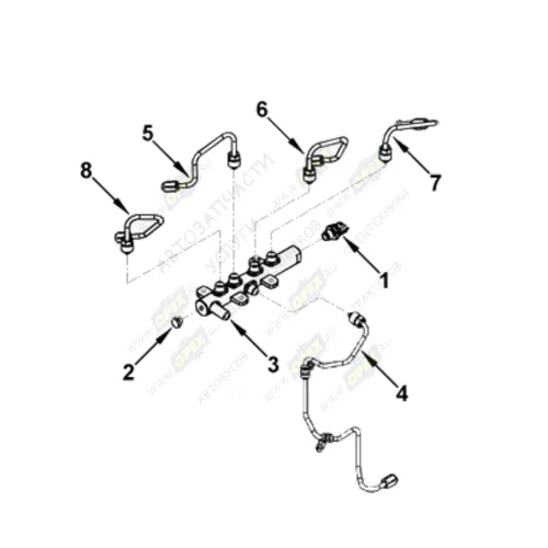 0434 Рампа топливная дв. Cummins (0445224025) 4ISBe (КамАЗ, ЛиАЗ, МАЗ, НефАЗ, ПАЗ) DONFFENG DFL 06->> // FORD CARGO C ISC 06->> // TATA PRIMA 8x4 CUM ISLe_ HAFFEN