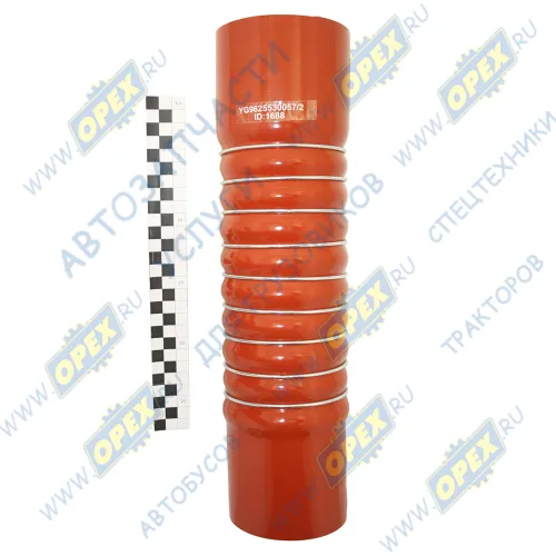 YG9625530057 Шланг (патрубок) ф90х100/ф100х110 L=400 (гофр. в метал. кольц.) интеркулера выпускной HOWO T5G / SITRAK C7H Howo1
