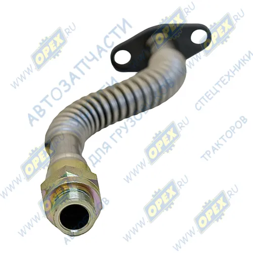 201V05703-5395 Трубка (сталь) кривая (2 изг.) ф18 L=200 Ш=М24х1,5+К32/ромбич. флан. 68х30 2 отв. ф9 (гофра) слива масла с турбины T5G\SITRAK MC11 Howo2