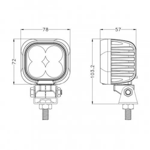 1640SF (EMC) Фара рабочего света светодиодная КВАДРАТНАЯ (серт.EMC) (подключение DEUTCH 2-х контактный (2 Pin)); 40вт квадратная (широкий луч) диоды OSRAM 78x72x57 5000К 5200лм (ближний) LT1