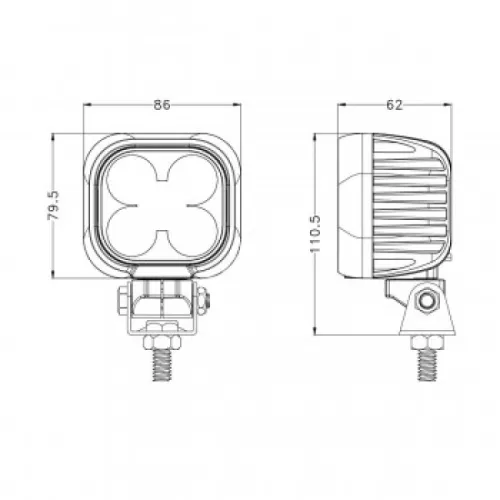 1650SF (EMC) Фара рабочего света светодиодная КВАДРАТНАЯ (серт.EMC) (подключение DEUTCH 2-х контактный (2 Pin)); 50вт квадратная (широкий луч) диоды OSRAM 86x79.5x62 5000К 6500лм (ближний) LT1