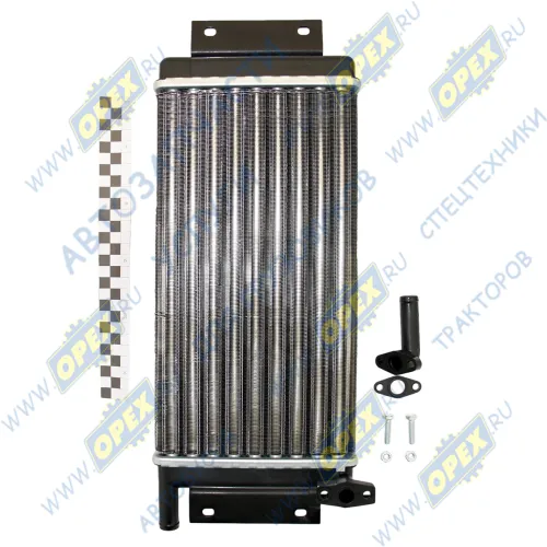 LRh 0720 Радиатор отопителя КАМАЗ; (алюм.сборный) 2 вых.ф18, 1 прямой/1 загнутый на 2-х болтах Luzar3