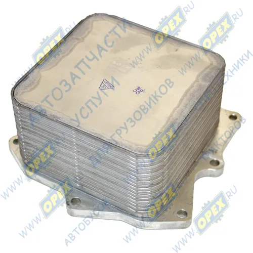 LOc 0324 Теплообменник (охладитель) масляный120х120 h=73; 8отв.крепления ф6 Газель Бизнес,Некст (дв.Cummins ISF 2.8); (аналог 5318533) Luzar