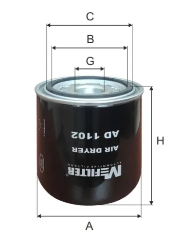 AD-1102 Фильтр A=136 B=100 C=111 H=165 M39х1.5 ПРАВАЯ РЕЗЬБА осушителя (картридж) (RHT) ASP/OSC K?SSBOHRER (1970-2020), MAN Bus (1970-2020), NEOPLAN (1970-202; TB 1394/16 x M-Filter