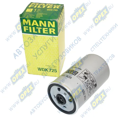 WDK 725 Фильтр топливный A=76 B=63 C=72 H=125 M16x1.5 СО СЛИВОМ MAN Bus (1970-2020), MB Bus (1970-2020), SETRA (1970-2020); WDK 725 Mann