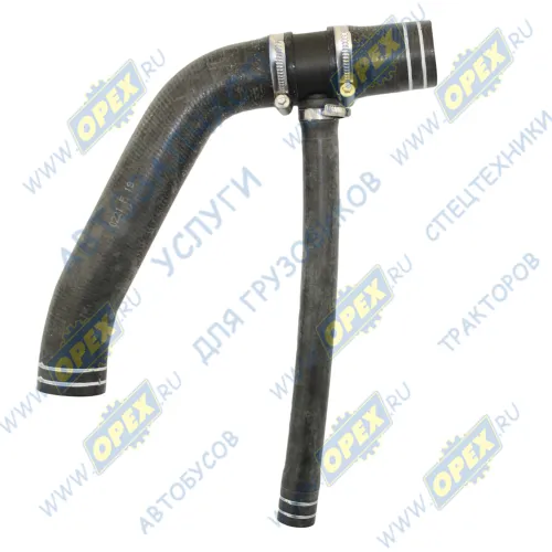 079.488 Шланг (патрубок) кривой , двойной ф26х35 L=380/ кривой (2 изг.) ф48х58 L=530 ( тройник ПВХ, винт. хомуты) радиатора нижний\ RVI Premium RVI Premium (1 Sampa2