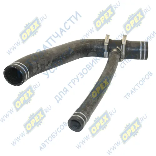 079.488 Шланг (патрубок) кривой , двойной ф26х35 L=380/ кривой (2 изг.) ф48х58 L=530 ( тройник ПВХ, винт. хомуты) радиатора нижний\ RVI Premium RVI Premium (1 Sampa