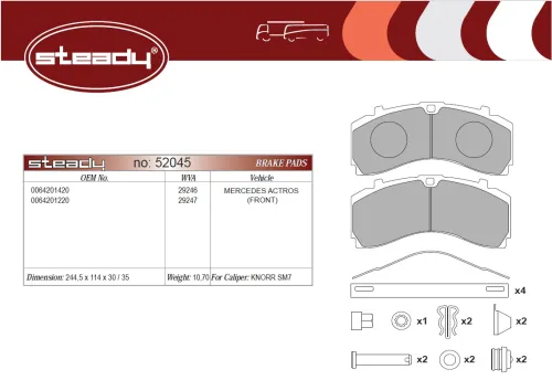 52045 Колодки тормозные дисковые (комплект) 245х114х35/ Knorr SM7 10/2010 => MB Actros (2011 - ) MB Actros MP2/MP3 (2002-2020) Steady