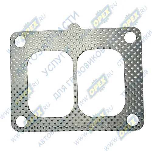 T0781-8010 Прокладка (м/асбест) прямоуг. 125х95 2 внутр. отв. 63х44 4 отв. ф11 с выступом перфорированная турбокомпрессора WP12 Weichai TOPCOVER