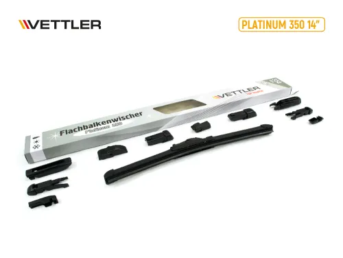 VEPLATINUM350 Щетка стеклоочистителя 350мм [14"]; бескаркасная PLATINUM с переходниками VETTLER