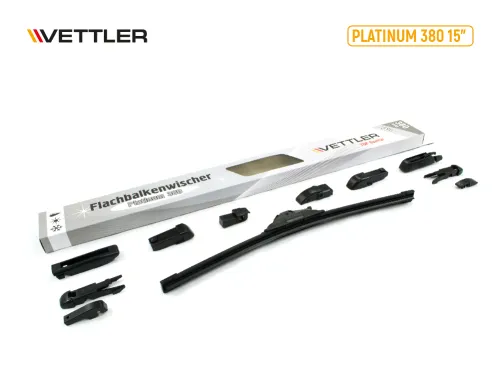 VEPLATINUM380 Щетка стеклоочистителя 380мм [15"]; бескаркасная PLATINUM с переходниками VETTLER
