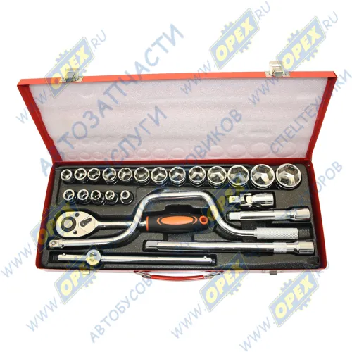 VE TK22 Набор головок торцевых 1/2"; DR 6-ти гран (8-32) 24пр металл кейс, вороток,трещетка VE-TK22 VETTLER1