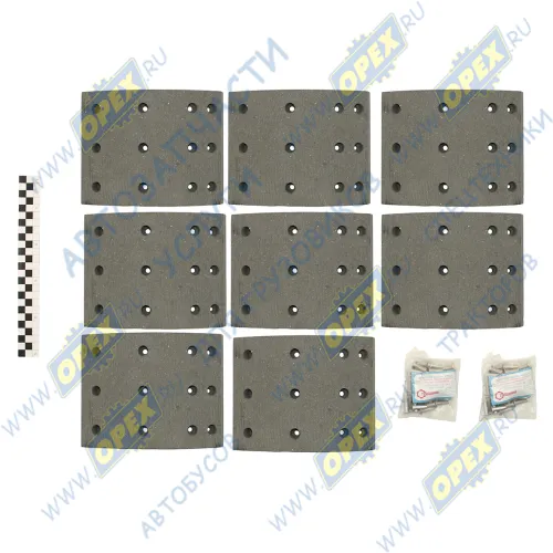 А0850 Накладка тормозная (200х150) СЗАП ось L1 (8 т.) (комплект 8 шт., с заклёпками) СЗАП 8357 АККОР1