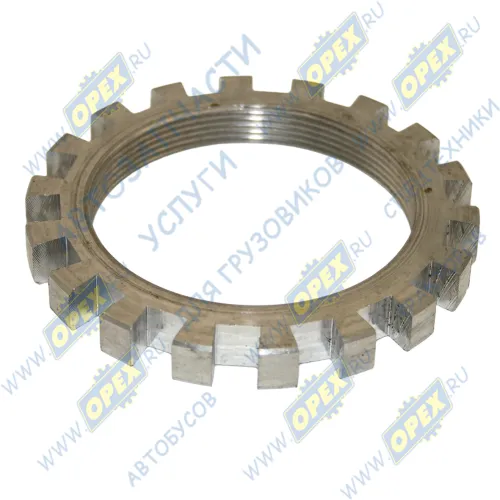 500-3104076-Б Гайка (круглая) М80х2 С/И h=12 внутр.резьба подшипников ступицы и оси балансира полуприцепа, зубчат АШ