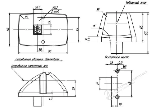 62.3731 Фонарь габаритный оранжевый (пирамида); 12/24В светодиод АЭК1