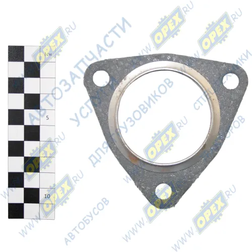 500-1203002 Прокладка фланца приемной трубы МАЗ,КРАЗ,УРАЛ (98х98; фвнутр=58; 3отв.ф10; м/асбест,треуг.,малая) БЕЛОГ