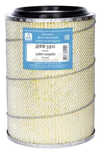 ДФВ 5912 Элемент воздушного фильтра ф300 L=385 (металл) без дна (дв.ЯМЗ-238,240,8401,8424,Д-440) ДЗАФ