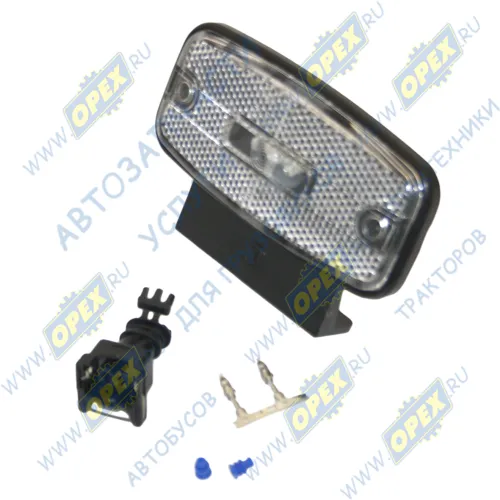 ГФ 1-15 К Фонарь габаритный белый светодиод 12/24в (колодка плоская 2 клеммы АМР) крепеж шпильки, между шпильками 50мм; с кронштейном Евросвет