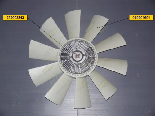 020003344 Вискомуфта вентилятора с крыльчаткой (Ø520 мм - 10 лопастей); КАВЗ, КамАЗ, ПАЗ (Cummins B3.9 140 CIV) КАМАЗ-УВК