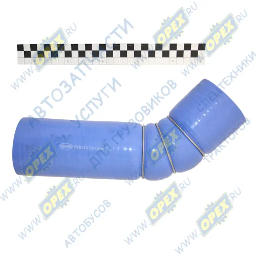 4308-1170130-04 Шланг (патрубок) кривой (1 изг.) ф75х85 L=360 (гофр. в метал. кольц.) подводящий; силикон КАМАЗ-УВК1