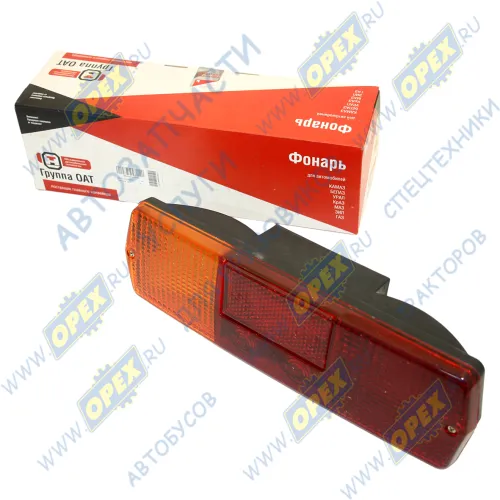 9802.3716-04 Фонарь задний КАМАЗ,ГАЗ,ЗИЛ левый 24в. с подсветкой 320х90; (6 болтов) (световозвращатель) КАМАЗ-УВК