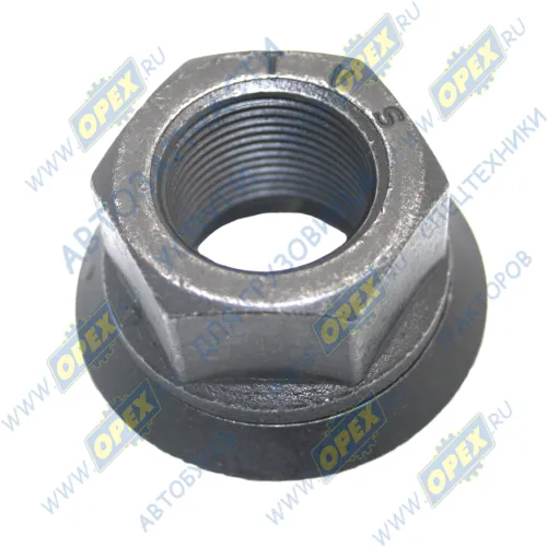 S88230-0200 Гайка колесная С/И M22х1,5 h=27 ключ-SW32 (юбка подвижная) ф46 ; универсальная BPW (1982-2020), IVECO Bus (1970-2020), K?SSBOHRER (1970-2020), MAN Bus; h=26 (с упорной шайбой, тефлон) колеса СМАЗ,КАМАЗ-ЕВРО,ГАЗон Некст КАМАЗ-УВК1