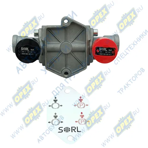 35205040010 Клапан растормаживания М16х1.5; черный+красный (сдвоенный) DAF LCV (1970-2020), KRONE (1970-2020), K?GEL (1970-2020), SCANIA LCV (1970-2020); 1738494 КАМАЗ-УВК