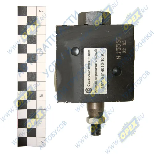 5511-8614010-10А Клапан ограничительный L=96х83 2вх М24х1,5,2отв.ф9 подъема платформы в сб.,КамАЗ КАМАЗ-УВК2