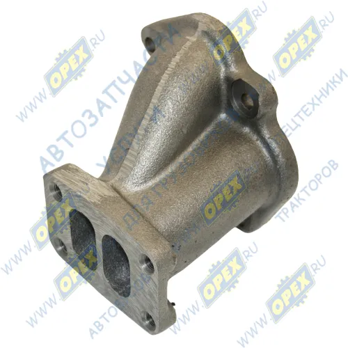 7406.1008035 Патрубок (чугун) выпускной левый ЕВРО-2,3; ф45; L=135 фланец 3отв.ф10/фланец 4отв.М10х1,25 (голый) КАМАЗ1