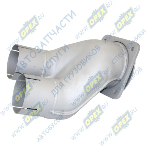 54115-1203035 Тройник L=260 квадратный фланец 4отв.ф10/2 выхода ф96 коробки переключ.газов к глушителю в сб.; (загнутый) КАМАЗ