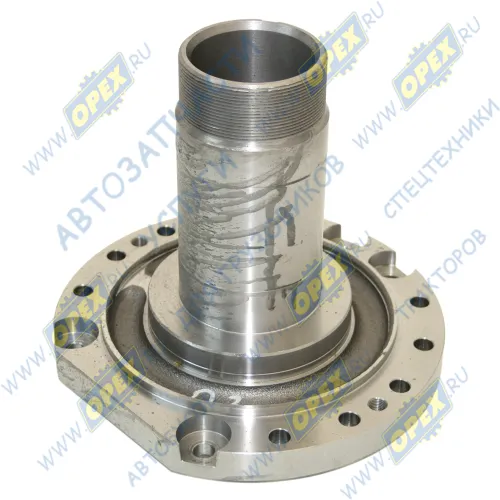 4310-2304085 Цапфа dпосад=255 14отв.ф12 +2отв.ф12х1,25 +4отв.ф8х1,25 L=230 dвала=90 Р=М85х2 ,подкачка слева; штуцер подвода в сальник КАМАЗ