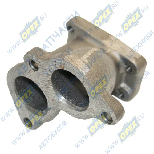 7406.1008035 Патрубок (чугун) выпускной левый ЕВРО-2,3; ф45; L=135 фланец 3отв.ф10/фланец 4отв.М10х1,25 (голый) КАМАЗ