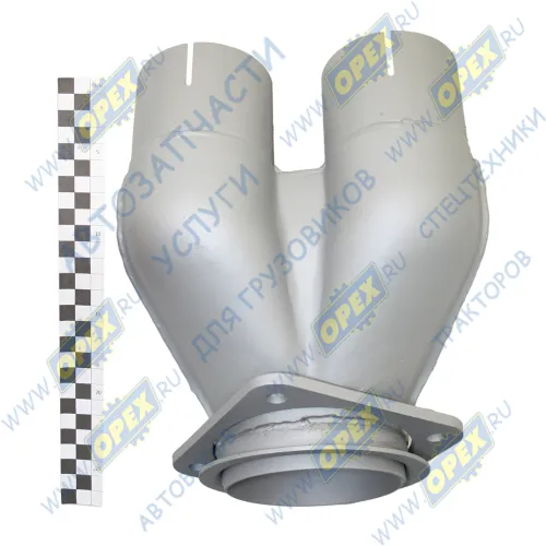 54115-1203035 Тройник L=260 квадратный фланец 4отв.ф10/2 выхода ф96 коробки переключ.газов к глушителю в сб.; (загнутый) КАМАЗ1