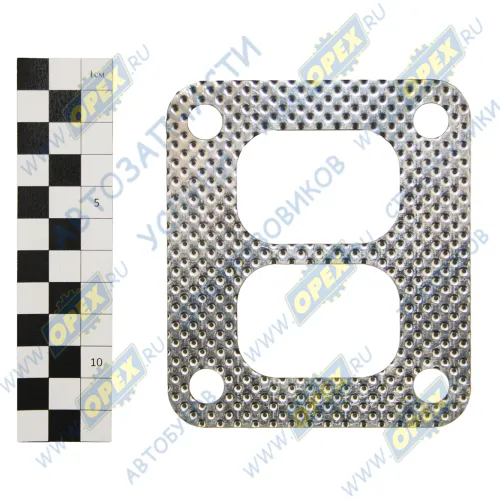 3901356 Прокладка (м/асбест) прямоуг. 108х94 2 внутр. отв. 54х35 4 отв. ф11 перфорированная турбокомпрессора Камаз дв. Cummins ISLe-310-30/340-30 Квадратис