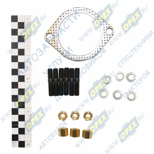 KVM-54115-1203023-20 РМК крепления турбокомпрессора ТКР Schwitzer под 6 шпилек (М8) КамАЗ; (шпильки,гайки,шайбы,проклад.) Квадратис