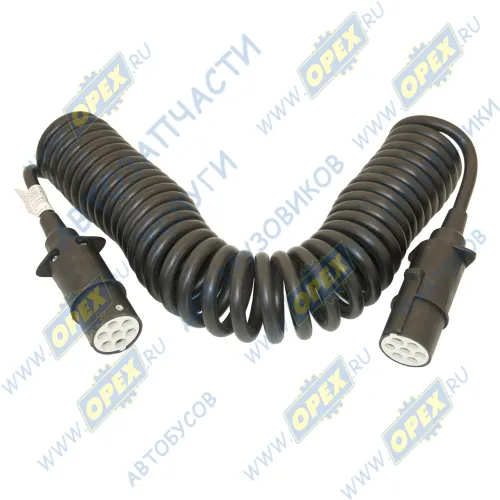 5410-3724706 Кабель (24В; ISO1185 (Type N) 7 полюсов) электрический прицепа (спиральный) L=7500; с вилками ПС325 пластик (кабель-Р-3519103Е) КонтурАвтоЖгут