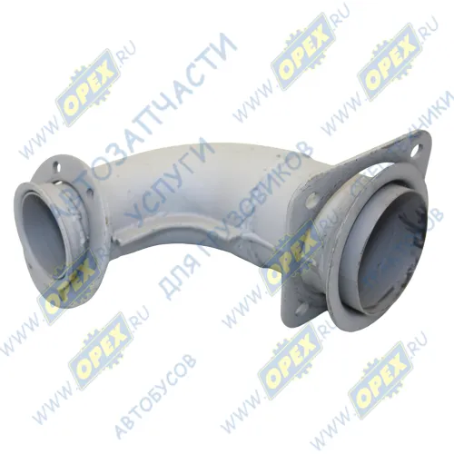 954115-1203011-60 Патрубок (сталь) кривой (1 изг.) ф60х64/ф83х87 L=350 кругл. флан. Ф110 6 отв. ф9 квадр. флан. 130х130 4 отв. ф11 ТКР Кукмор