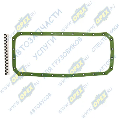130-1009040 Прокладка масляного картера (поддона) ЗИЛ-130 С/Ф; 280х655; 26 отв.ф7,; (полиамид) шайбами зеленый силикон ПТП