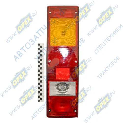 7472.3716-04 Фонарь задний КАМАЗ,МАЗ,УРАЛ левый 24в 450Х130 6 контактов (байонет сзади); подсветка номер.знака, боковой габарит РУДЕНСК