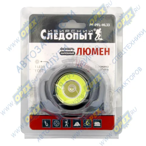 PF-PFL-HL33 Фонарь налобный на батарейках LEDx7 большой; Люмен", 1 LED + 1 COB, 3хААА/240/ Следопыт