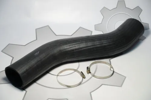 543208-1303260-Х1-СПЕЦМАШ Шланг (патрубок) кривой ф70х80 L=480 радиатора промежуточный; РТИ с хомутами в сборе СПЕЦМАШ