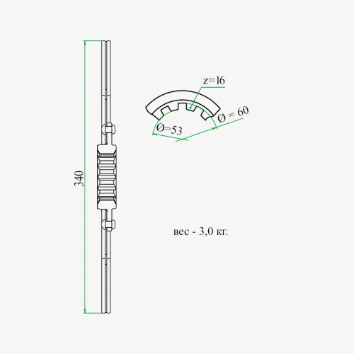 14-21С6-2 Диск сцепления ф340; шлиц=16; фшлица=60х6, ведомый СМД-14/без пружин/ ТАРА1