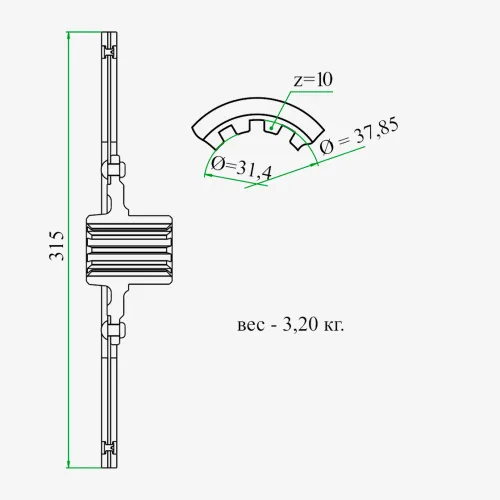45-1604040 А3-1 Диск сцепления ф315; шлиц=10; фшлица=38х6 ведомый главной муфты ЮМЗ ТАРА2