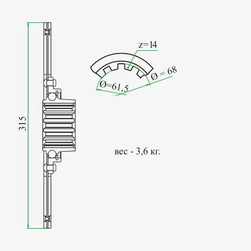 45-1604050 А6 Диск сцепления ф315; шлиц=14; фшлица=68х6 ведомый ВОМ; на шариках ТАРА2