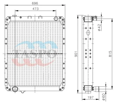555142T-1301010 Радиатор водяной 3-рядн. 1хd=60; 1хd=16; 1хd=44 МАЗ-555142,555145,555147,555102 (дв.ММЗ Д-260.5,Д-260.12) Евро-3 ТАСПО
