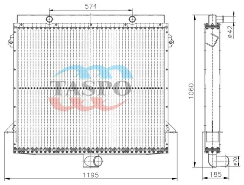 700ТС.13.01.000-5 Радиатор водяной К700 (дв.ЯМЗ-238НБ) патр.70мм с новым водяным насосом; К-703 после февраля 2001г.в. с новым водяным насосом (Ф70 мм) ТАСПО